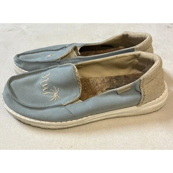Hey Dude 'Coco' Aqua and Natural Slip on Women's Shoe Size 7 Gold Sparkle - Picture 5 of 9